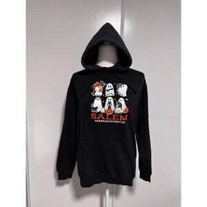 Salem Massachusetts Ghost Black Cat Halloween Hoodie Black Just Hoods JHA001 Med